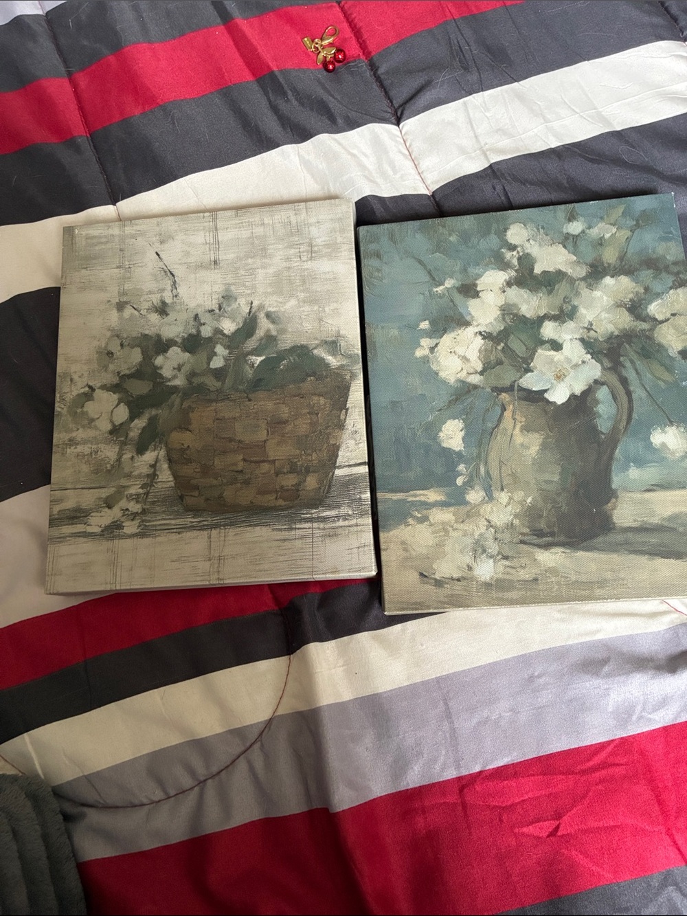 Neutral Floral Wall Art Set - Canvas Prints in Cream and Green